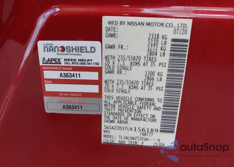 2020 Nissan Murano Platinum Fwd z USA, uszkodzony, nr VIN 5N1AZ2DJ7LN156189